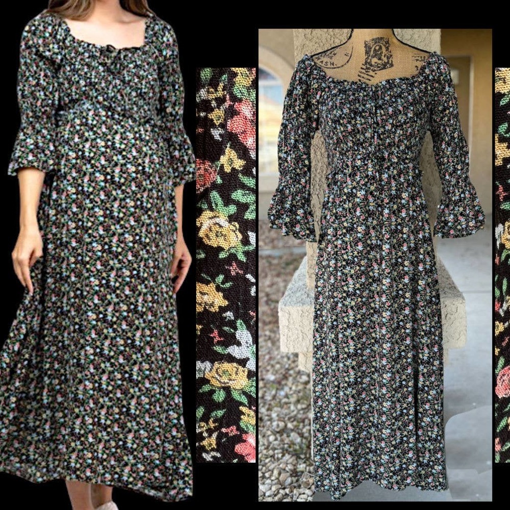 PinkBlush Floral Smocked 3/4 Sleeve Maternity Maxi Dress Size S NWT
